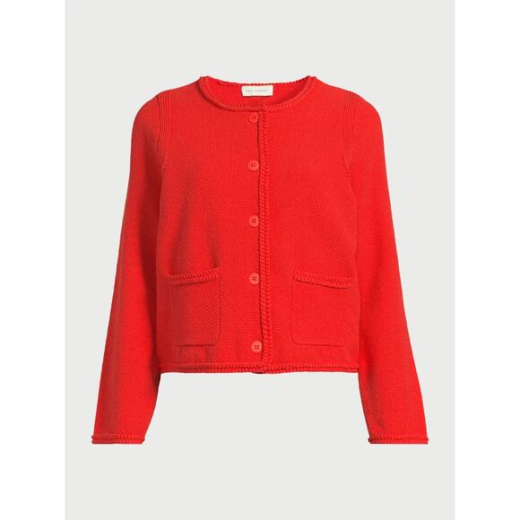 Free Assembly Womens Crochet Trim Cardigan Sweater Long Sleeves Red Alert Sz M - Picture 6 of 7